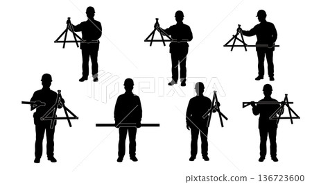 Black Solid Surveyor Folding Ruler Silhouettes Set of Six on White Background Black Solid Surveyor Folding Ruler Silhouettes Set of Six on White Background 136723600