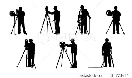 Black Solid Surveyor Roll Tape Silhouettes Set of Six on White Background Black Solid Surveyor Roll Tape Silhouettes Set of Six on White Background 136723665