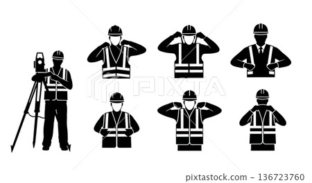 Black Solid Surveyor Vest Dress Silhouettes Set of Six on White Background 136723760