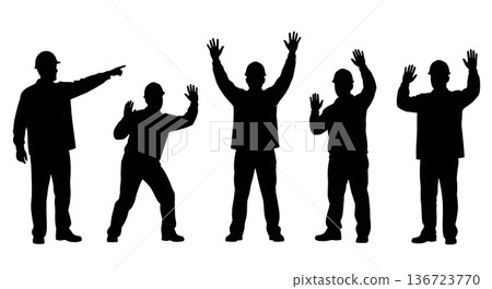 Black Solid Surveyor Wave Arms Silhouettes Set of Six on White Background Black Solid Surveyor Wave Arms Silhouettes Set of Six on White Background 136723770