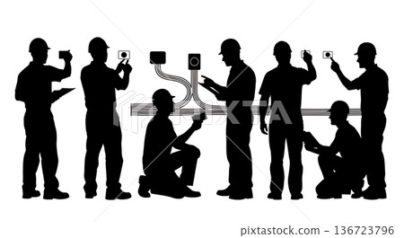 Black Solid Thermostat Wiring Silhouettes Set of Six on White Background Black Solid Thermostat Wiring Silhouettes Set of Six on White Background 136723796