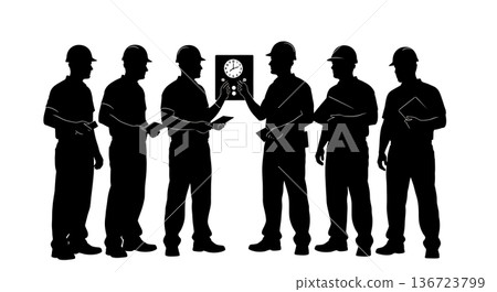 Black Solid Time Clock Adjust Silhouettes Set of Six on White Background 136723799