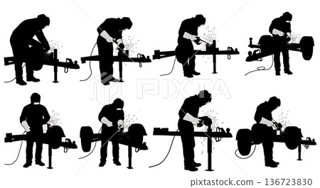 Black Solid Trailer Hitch Welder Silhouettes Set of Six on White Background 136723830