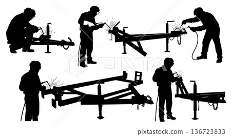 Black Solid Trailer Hitch Welder Silhouettes Set of Six on White Background 136723833