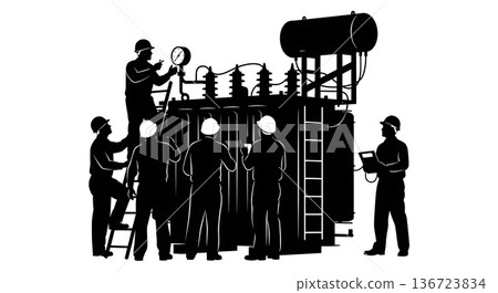 Black Solid Transformer Oil Check Silhouettes Set of Six on White Background Black Solid Transformer Oil Check Silhouettes Set of Six on White Background 136723834