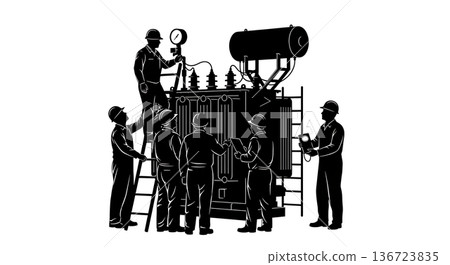 Black Solid Transformer Oil Check Silhouettes Set of Six on White Background Black Solid Transformer Oil Check Silhouettes Set of Six on White Background 136723835