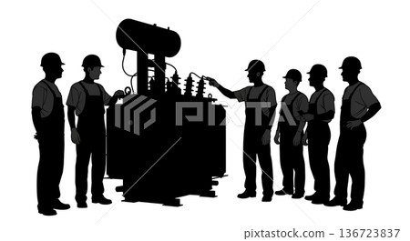 Black Solid Transformer Oil Check Silhouettes Set of Six on White Background 136723837