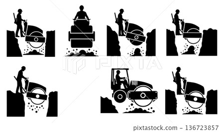 Black Solid Trench Roller Remote Silhouettes Set of Six on White Background Black Solid Trench Roller Remote Silhouettes Set of Six on White Background 136723857