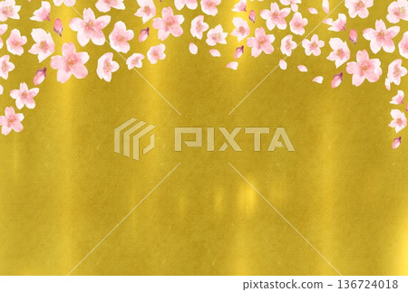 吉祥的日式背景素材，以盛開的櫻花為主題，背景為金箔。 136724018