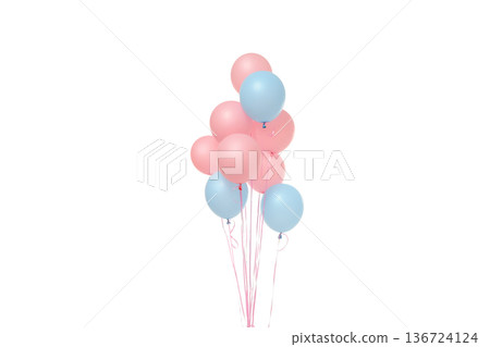 Pink and blue balloons create a cheerful vibe, isolated on white, PNG Pink and blue balloons create a cheerful vibe, isolated on white, PNG 136724124