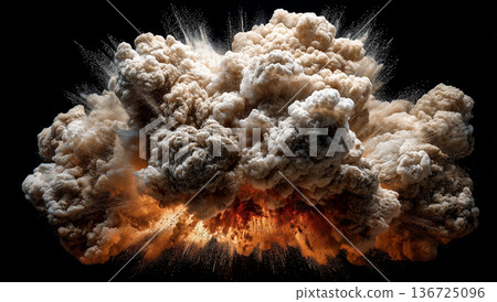 Burning flame explosion energy background material | Dark background 136725096