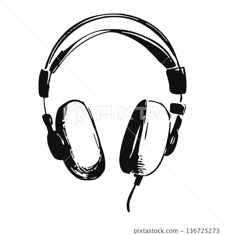 High quality headphones illustration for music listening and audio entertainment purposes with microphone 136725273