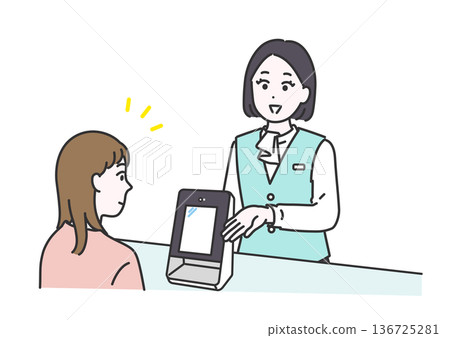 圖解:一位職業婦女在前台要求掃描銀行卡。 圖解:一位職業婦女在前台要求掃描銀行卡。 136725281
