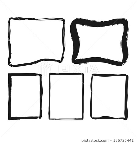 Collection of five blank rectangular shapes with varying edges and outline styles presented together. Collection of five blank rectangular shapes with varying edges and outline styles presented together. 136725441