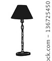 Elegant table lamp with unique twisted metal base and simple black lampshade design element interior. 136725450
