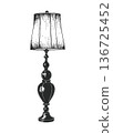 Elegant black and white table lamp with ornate base and textured shade for interior decoration 136725452