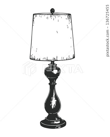Elegant table lamp with classic design featuring white shade and decorative black base fixture Elegant table lamp with classic design featuring white shade and decorative black base fixture 136725455