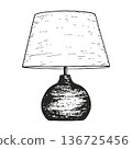 black and white table lamp illustration with shade and decorative base design element 136725456