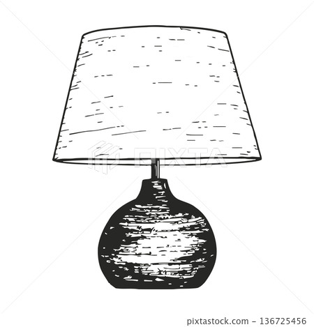 black and white table lamp illustration with shade and decorative base design element black and white table lamp illustration with shade and decorative base design element 136725456