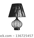 Elegant vintage table lamp with ornate base and pleated lampshade lighting fixture illustration 136725457