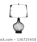 Classic black and white table lamp illustration with elegant shade and ornate details design 136725458