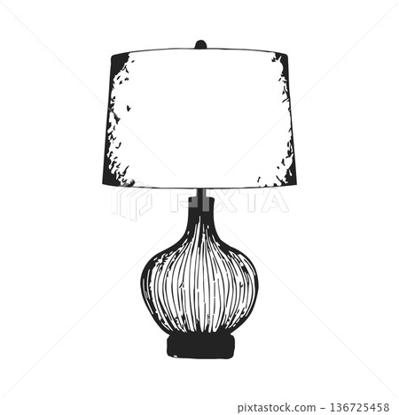 Classic black and white table lamp illustration with elegant shade and ornate details design Classic black and white table lamp illustration with elegant shade and ornate details design 136725458