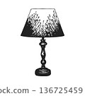 Elegant table lamp design featuring unique black and white lampshade with decorative base illustration 136725459