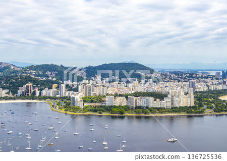 Rio de Janeiro Brazil Panorama View City Skyline Beach Mountains. 136725536
