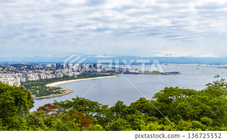 Rio de Janeiro Brazil Panorama View City Skyline Beach Mountains. Rio de Janeiro Brazil Panorama View City Skyline Beach Mountains. 136725552