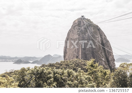 Sugarloaf mountain and Cable Car Panorama Rio de Janeiro Brazil. Sugarloaf mountain and Cable Car Panorama Rio de Janeiro Brazil. 136725557