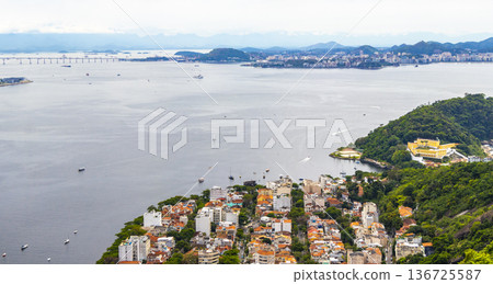 Rio de Janeiro Brazil Panorama View City Skyline Beach Mountains. Rio de Janeiro Brazil Panorama View City Skyline Beach Mountains. 136725587