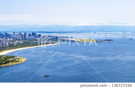 Rio de Janeiro Brazil Panorama View City Skyline Beach Mountains. Rio de Janeiro Brazil Panorama View City Skyline Beach Mountains. 136725598