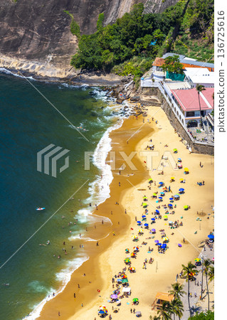 Tropical Urca Red Beach with Many People Rio de Janeiro Brazil. Tropical Urca Red Beach with Many People Rio de Janeiro Brazil. 136725616