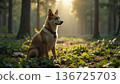 A loyal dog waiting for its master in the forest 136725703
