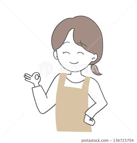 Illustration of a woman in an apron making an OK sign Illustration of a woman in an apron making an OK sign 136725704