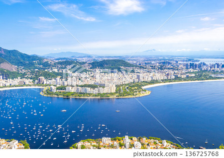 Rio de Janeiro Brazil Panorama View City Skyline Beach Mountains. Rio de Janeiro Brazil Panorama View City Skyline Beach Mountains. 136725768