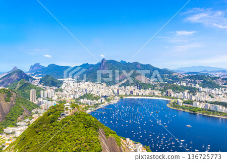 Rio de Janeiro Brazil Panorama View City Skyline Beach Mountains. 136725773