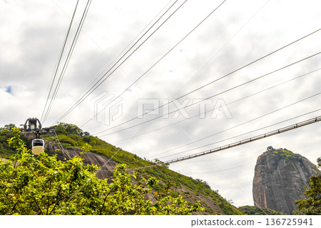 Sugarloaf mountain and Cable Car Panorama Rio de Janeiro Brazil. 136725941