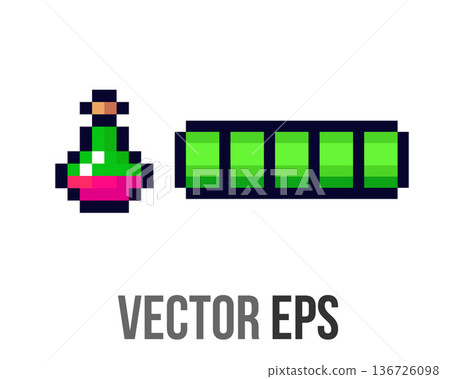 Pixel art potion and health bar icons for retro video games and user interfaces 136726098
