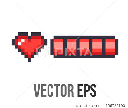 Pixel art heart icon and health bar, retro gaming interface elements 136726100