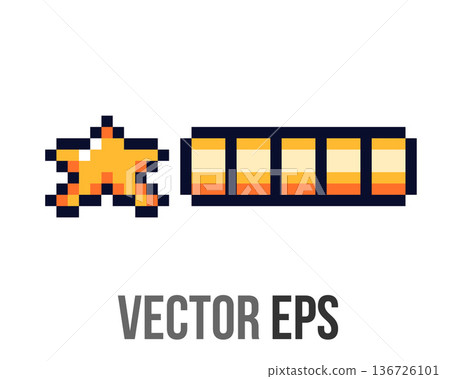 Pixel art star and battery icon, retro gaming graphic elements Pixel art star and battery icon, retro gaming graphic elements 136726101
