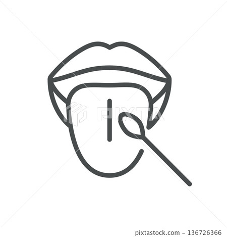 Cheek Swab Icon, Outline Oral Swab for DNA Test, Genetic Sample Collection, Outline Isolated Pictogram of Mouth with Swab for Genetic Testing. 136726366