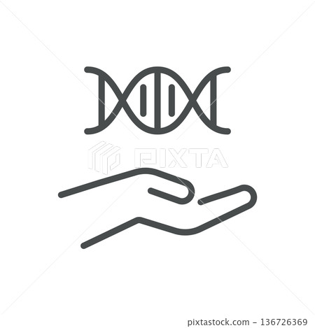 DNA in Hand Icon, Outline Pictogram of Hand Holding DNA Helix, Genetic Heritage and Biotechnology, Genetics, Genome Research Symbol 136726369