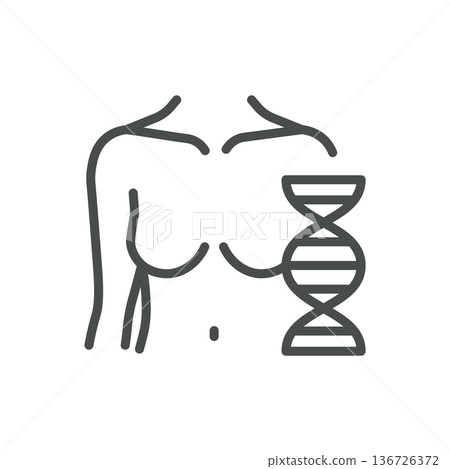 Female DNA Test Icon, Outline Woman Breast Genetics Screening Symbol, Hereditary Cancer Risk Checkup Pictogram 136726372