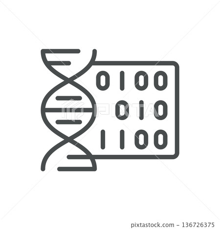 Genetic Code Icon, Outline DNA Helix with Binary Data, Genome Sequencing Bioinformatics Analysis Symbol Genetic Code Icon, Outline DNA Helix with Binary Data, Genome Sequencing Bioinformatics Analysis Symbol 136726375