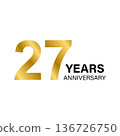 27 years anniversary gold icon vector for graphic design, logo, website, social media, mobile app, UI illustration 136726750