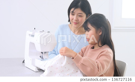 Family conversation sewing machine image 136727116