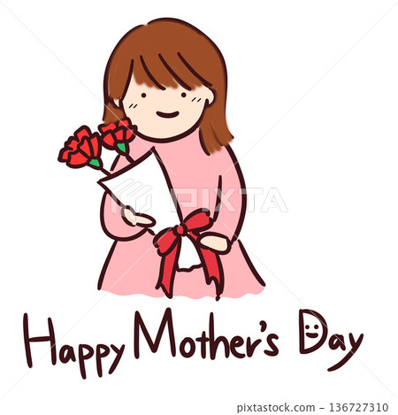 母親節那天,一個女孩送了一束康乃馨 母親節那天,一個女孩送了一束康乃馨 136727310