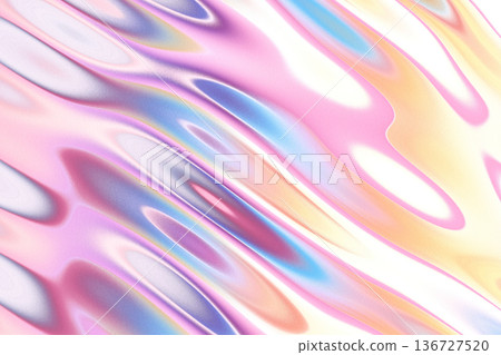 Abstract liquid pearl texture with holographic ripples and iridescent pink and yellow reflections for artistic surface 136727520
