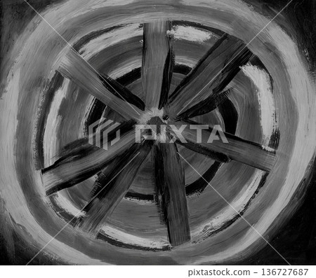 A captivating abstract image showcasing a radial design with bold brushstrokes. The dynamic circular pattern conveys motion and energy, ideal for creative projects and artistic presentations. 136727687